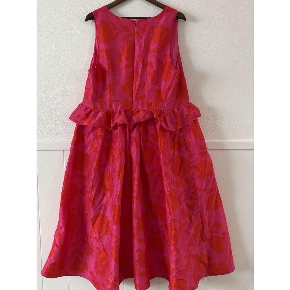 Kate Spade New York NWT Floral Jacquard Midi Dress 17 Pink Red Ruffle Waist - Picture 8 of 10